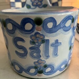 M A Hadley Pottery  Blue and White Ceramic Salt Keeper
